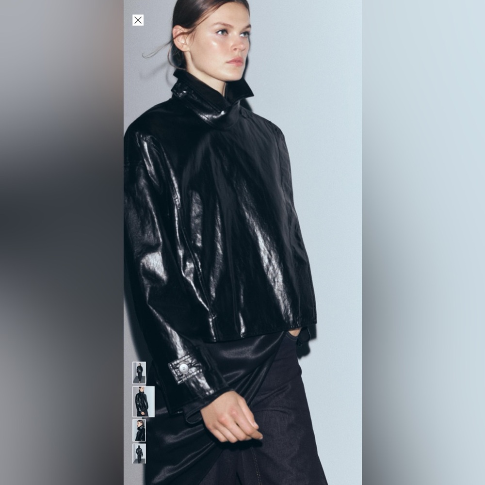 Zara Women Collection Shiny black Jacket with lapel collar - Picture 5 of 11